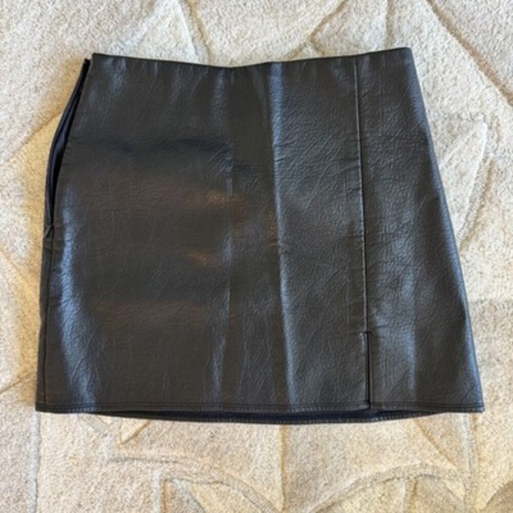 Black pleather skirt with small slit
